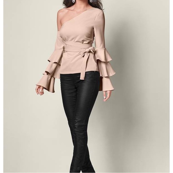 Elegant One-Shoulder Ruffle Sleeve Top new size 6 - Picture 3 of 5